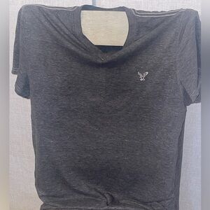 American Eagle Tee Shirt Mens Large Gray Henley Athletic Fit Short Sleeve